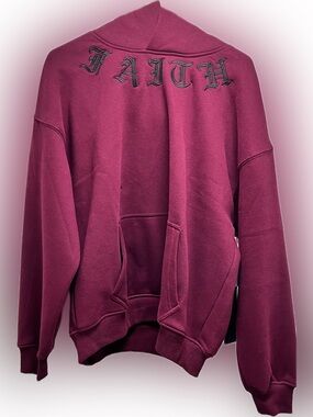 FAITH Embroidered Pullover Hoodie Deep Berry oversized original essentials small